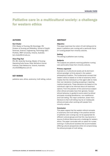 Palliative care in a multicultural society - Australian Journal of ...