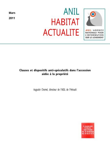 Clauses et dispositifs anti-spÃ©culatifs dans l'accession aidÃ©e Ã  - Anil