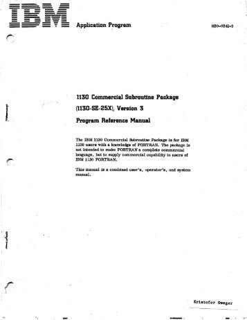 1130 Commercial Subroutine Package - All about the IBM 1130 ...