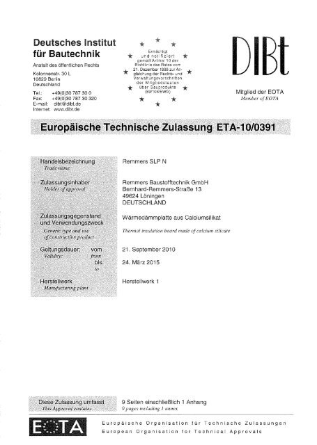 Europäische Technische Zulassung ETA-10/0391 - Remmers