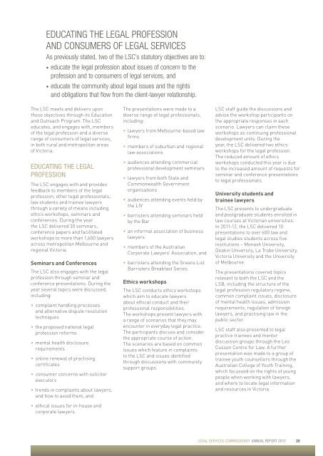 LEGAL SERVICES COMMISSIONER ANNUAL REPORT 2012