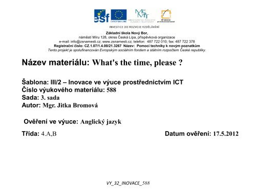 What´s the time - Základní škola Náměstí Nový Bor