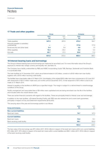 Pace plc Annual Report and Accounts 2012 - Financial Statements