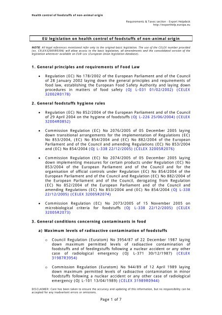 Eu Legislation On Health Control Of Foodstuffs Of Export
