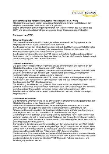 Ehrungen des VDF - Verband Deutscher Freilichtbühnen