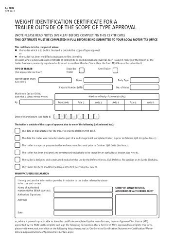 WEIGHT IDENTIFICATION CERTIFICATE FOR A TRAILER ...