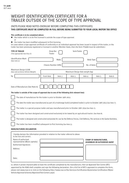 WEIGHT IDENTIFICATION CERTIFICATE FOR A TRAILER WEIGHT IDENTIFICATION CERTIFICATE FOR A TRAILER