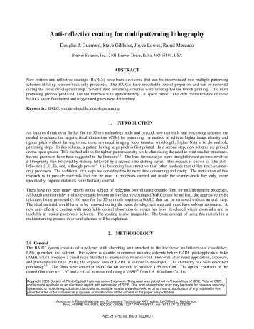 Anti-reflective coating for multipatterning lithography - Brewer Science