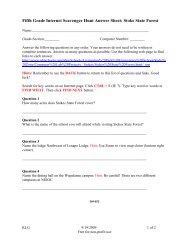 Fifth Grade Internet Scavenger Hunt Answer Sheet: Stoke State Forest