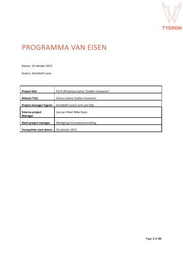 Programma van Eisen Serious Game Sneller innoveren