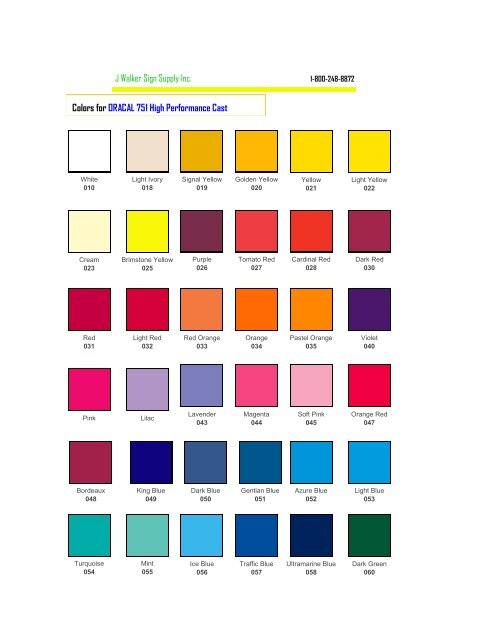 Oracal Color Chart