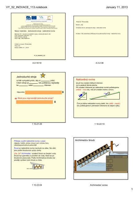 Jednoduché stroje – nakloněná rovina - Základní škola Náměstí ...