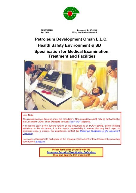 PDO Medical examinations specification SP1230