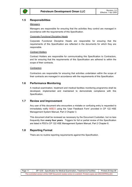 PDO Medical examinations specification SP1230