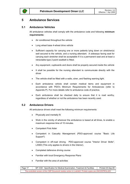 PDO Medical examinations specification SP1230