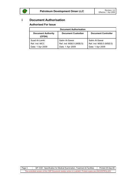 PDO Medical examinations specification SP1230