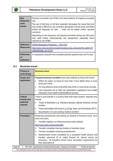 PDO Medical examinations specification SP1230