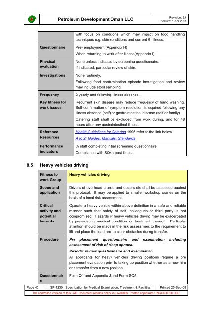 PDO Medical examinations specification SP1230