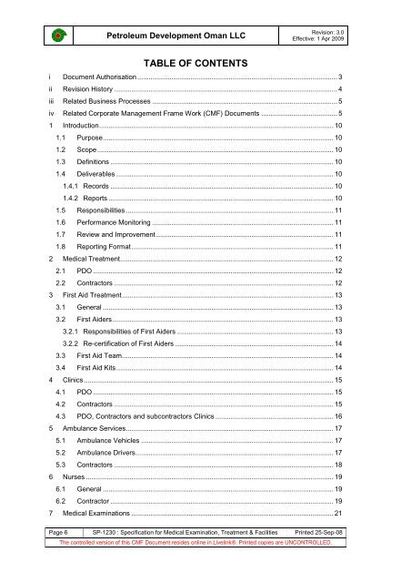 PDO Medical examinations specification SP1230