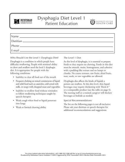 Dysphagia Chart