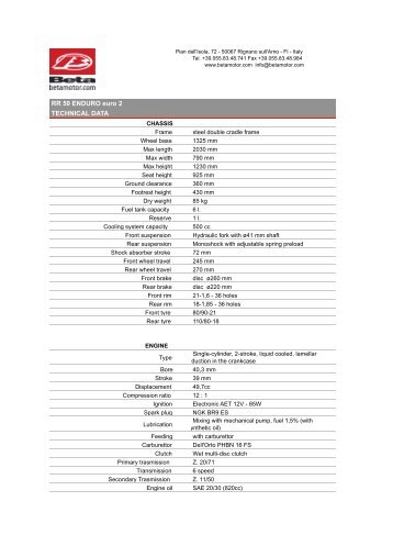 RR 50 ENDURO euro 2 TECHNICAL DATA - Betamotor