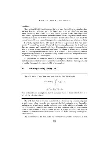 9.4 Arbitrage Pricing Theory (APT)