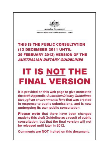 Draft Australian Dietary Guidelines (PDF, 3MB) - Eat For Health