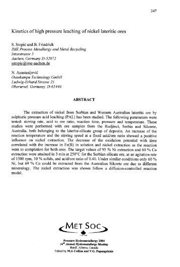 Kinetics of high pressure leaching of nickel lateritic ores