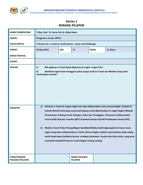 Kertas 1 BORANG PELAPOR - Ngis 6 2014