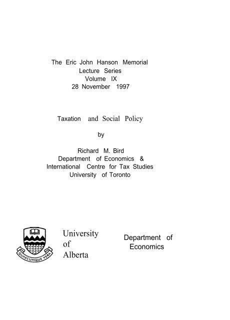 Richard Bird - Institute for Public Economics - University of Alberta