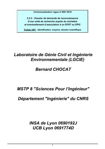 Consulter le dossier quadriennal - Lgcie - INSA de Lyon