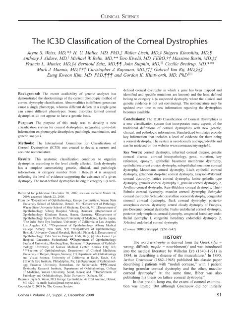 The IC3D Classification of the Corneal Dystrophies - Cornea Society