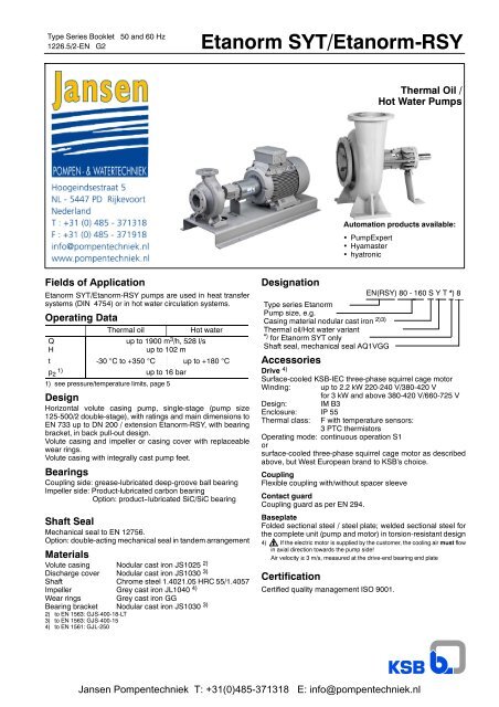 Etanorm SYT/Etanorm-RSY - Jansen Water en Pompentechniek