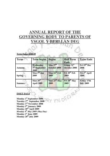 annual report of the governing body to parents of ysgol y berllan deg