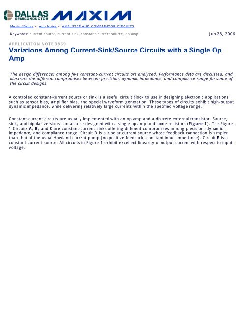 Variations Among Current Sink Source Circuits With A Single