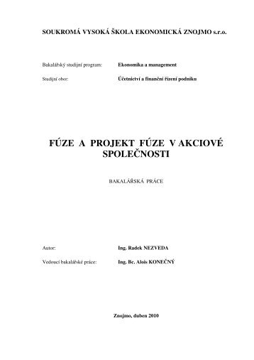 Fúze a projekt fúze.pdf - Soukromá vysoká škola ekonomická Znojmo