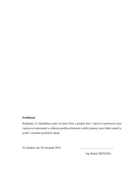 Fúze a projekt fúze.pdf - Soukromá vysoká škola ekonomická Znojmo