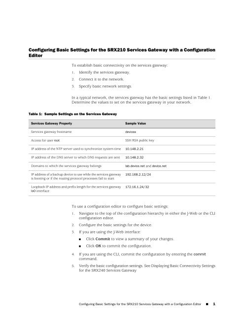 Configuring Basic Settings for the SRX210 ... - Juniper Networks