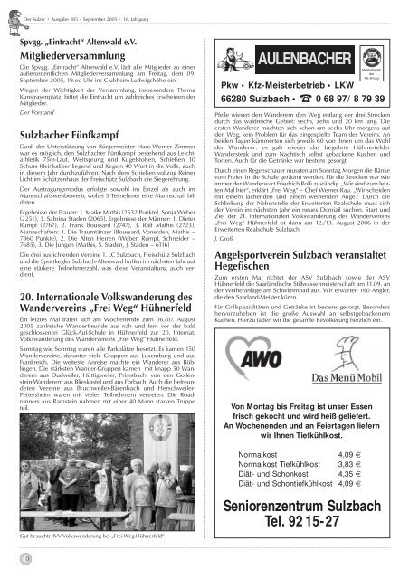 Der Sulzer â€¢ Ausgabe 185 â€“ September 2005 â€¢ 16. Jahrgang