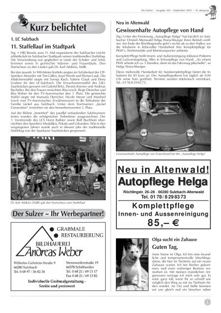 Der Sulzer â€¢ Ausgabe 185 â€“ September 2005 â€¢ 16. Jahrgang