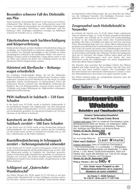 Der Sulzer â€¢ Ausgabe 185 â€“ September 2005 â€¢ 16. Jahrgang