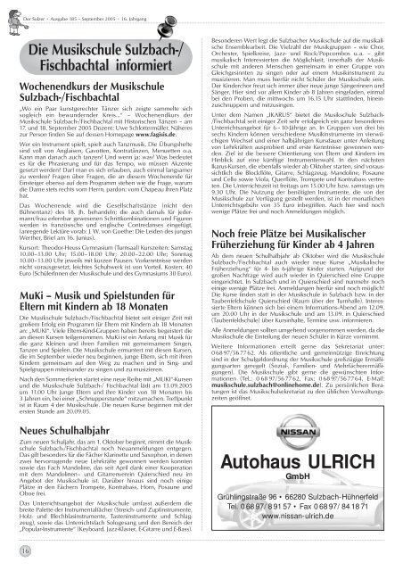 Der Sulzer â€¢ Ausgabe 185 â€“ September 2005 â€¢ 16. Jahrgang