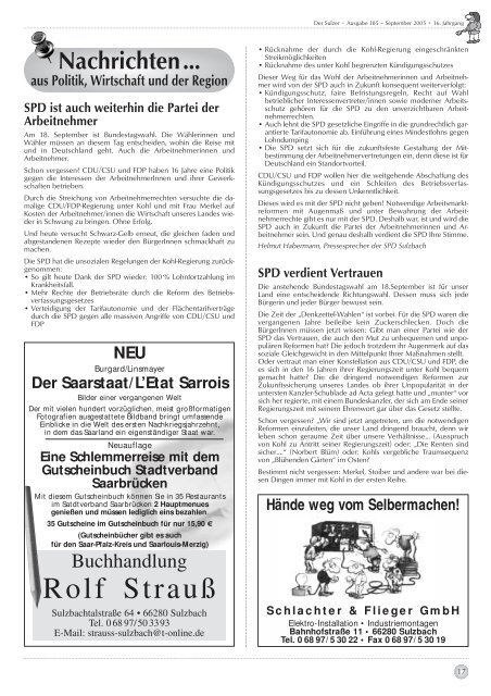 Der Sulzer â€¢ Ausgabe 185 â€“ September 2005 â€¢ 16. Jahrgang