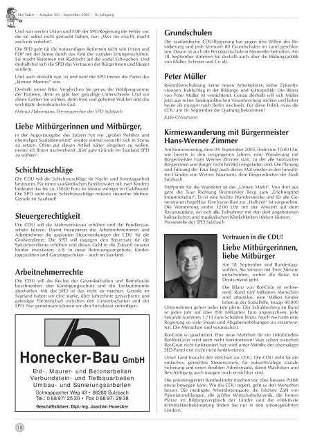 Der Sulzer â€¢ Ausgabe 185 â€“ September 2005 â€¢ 16. Jahrgang