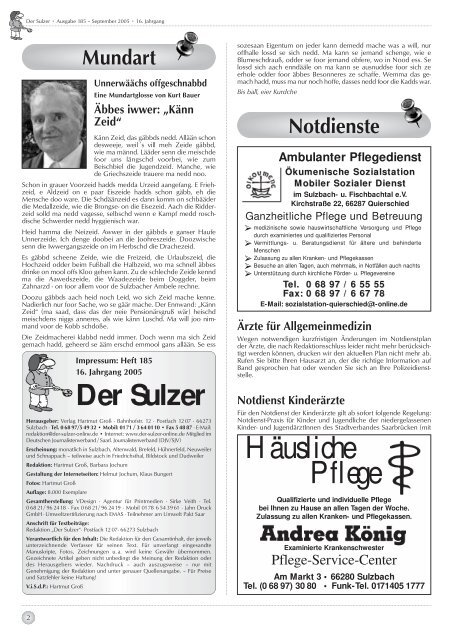 Der Sulzer â€¢ Ausgabe 185 â€“ September 2005 â€¢ 16. Jahrgang