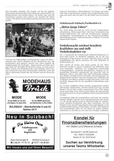 Der Sulzer â€¢ Ausgabe 185 â€“ September 2005 â€¢ 16. Jahrgang