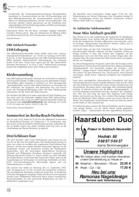 Der Sulzer â€¢ Ausgabe 185 â€“ September 2005 â€¢ 16. Jahrgang