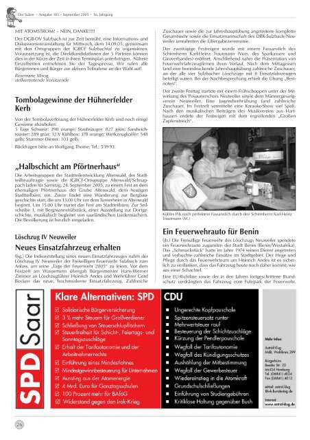 Der Sulzer â€¢ Ausgabe 185 â€“ September 2005 â€¢ 16. Jahrgang