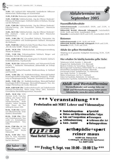 Der Sulzer â€¢ Ausgabe 185 â€“ September 2005 â€¢ 16. Jahrgang