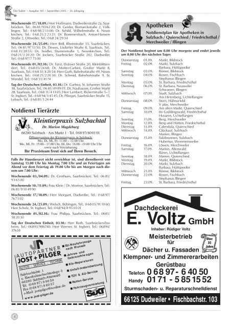 Der Sulzer â€¢ Ausgabe 185 â€“ September 2005 â€¢ 16. Jahrgang